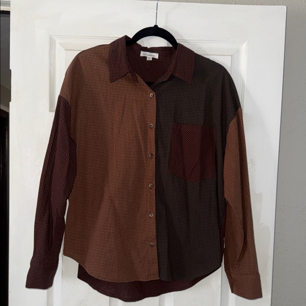 Blu Pepper women’s Brown and Dark Red Checkered Shirt